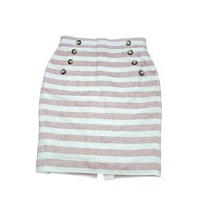 Ann Taylor Loft Pink White Stripe Lined Pencil Skirt Pockets Women’s Sz 0 Sailor